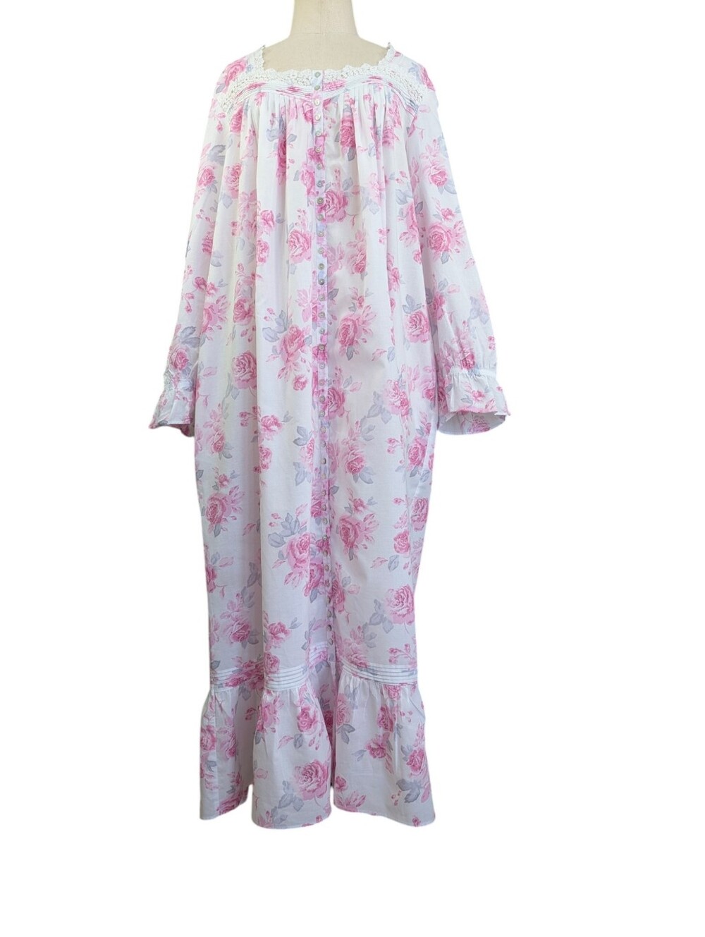 EILEEN WEST Cotton Floral Lace-Trim Button Front Traditional  Nightgown. XL - Picture 11 of 16
